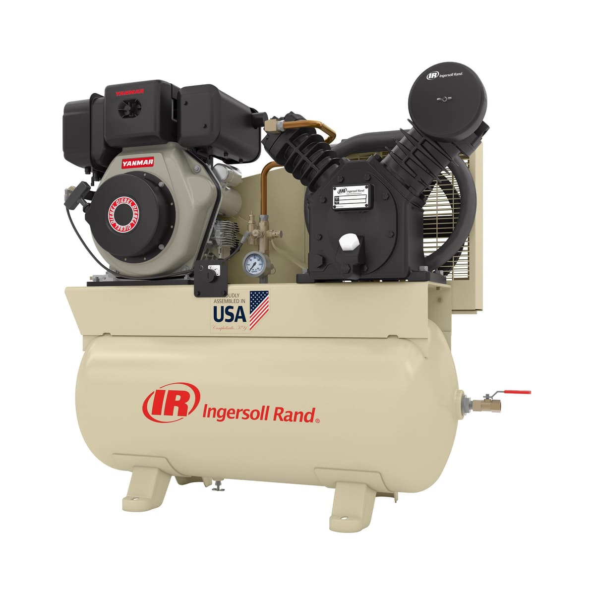 Ingersoll Rand two-stage, diesel-driven air compressor (10 HP Yanmar), designed for remote and emergency pneumatic applications