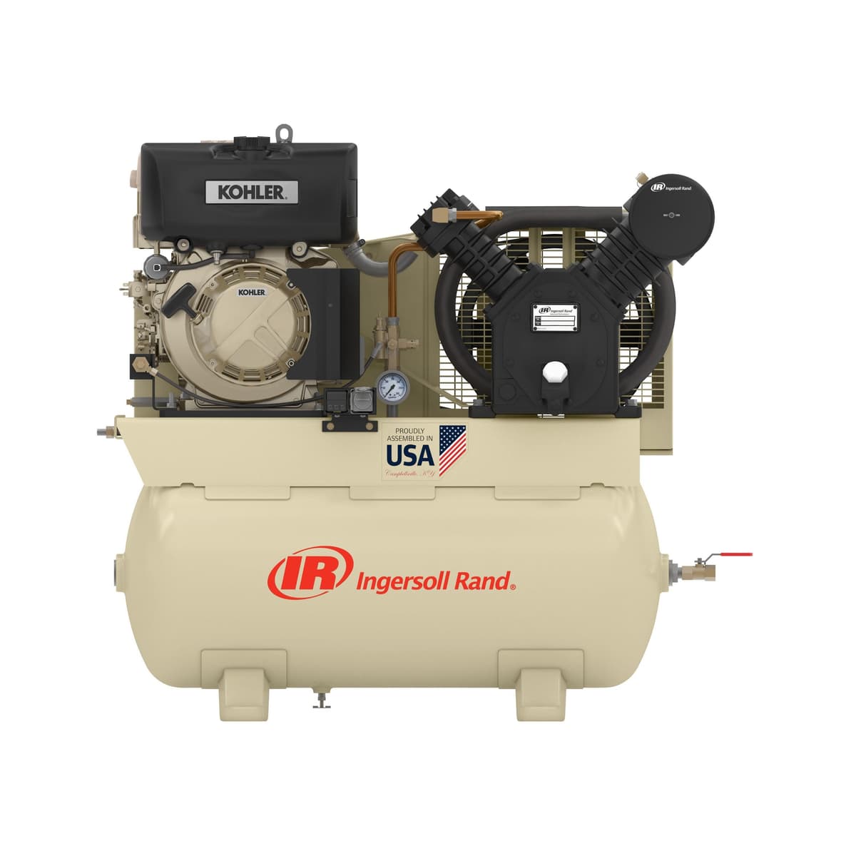 Ingersoll Rand 10 HP Kohler diesel reciprocating air compressor, truck-mounted two-stage design for remote service and emergency use