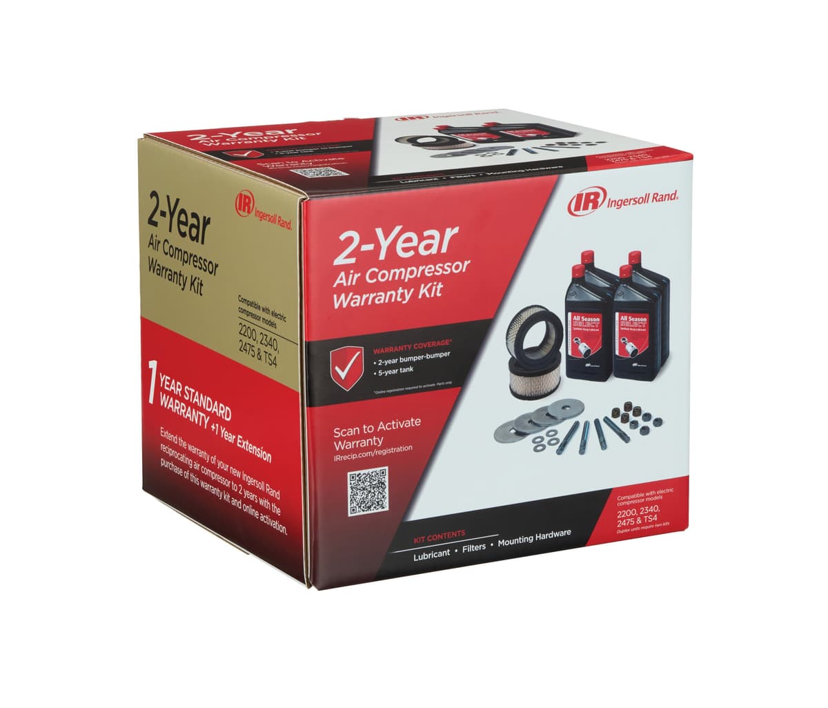 Ingersoll Rand OEM 2-year warranty start-up kit for electric reciprocating compressors, comprehensive kit for long-term reliability
