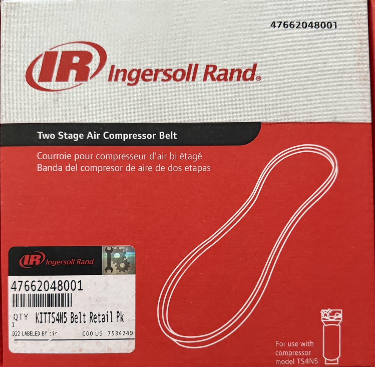 Drive Belt for TS4N5, 2475N7.5, 2200L5 Reciprocating Compressors thumbnail 2