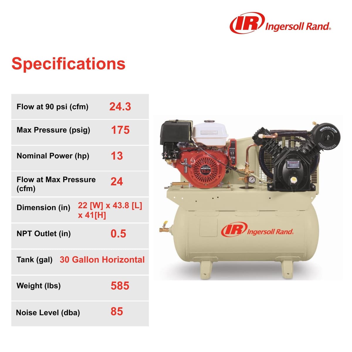 Truck-Mounted Two Stage Gas Reciprocating Compressor: 2475F13GH - Honda 13HP thumbnail 2