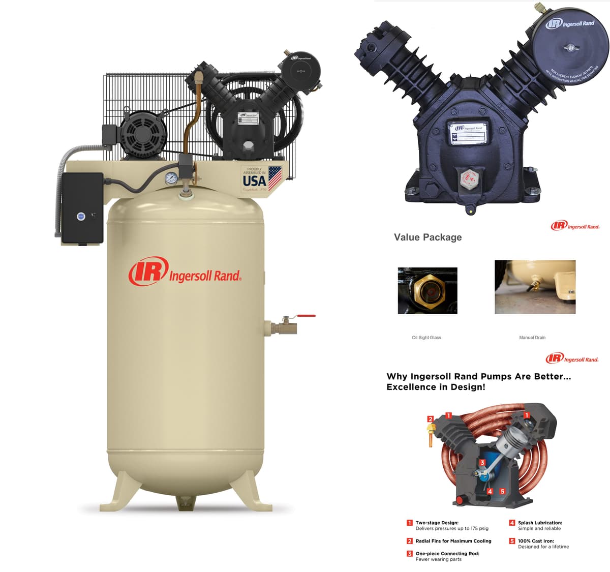 Two Stage Reciprocating Compressor: 2475N5-V, 230/1 thumbnail 2