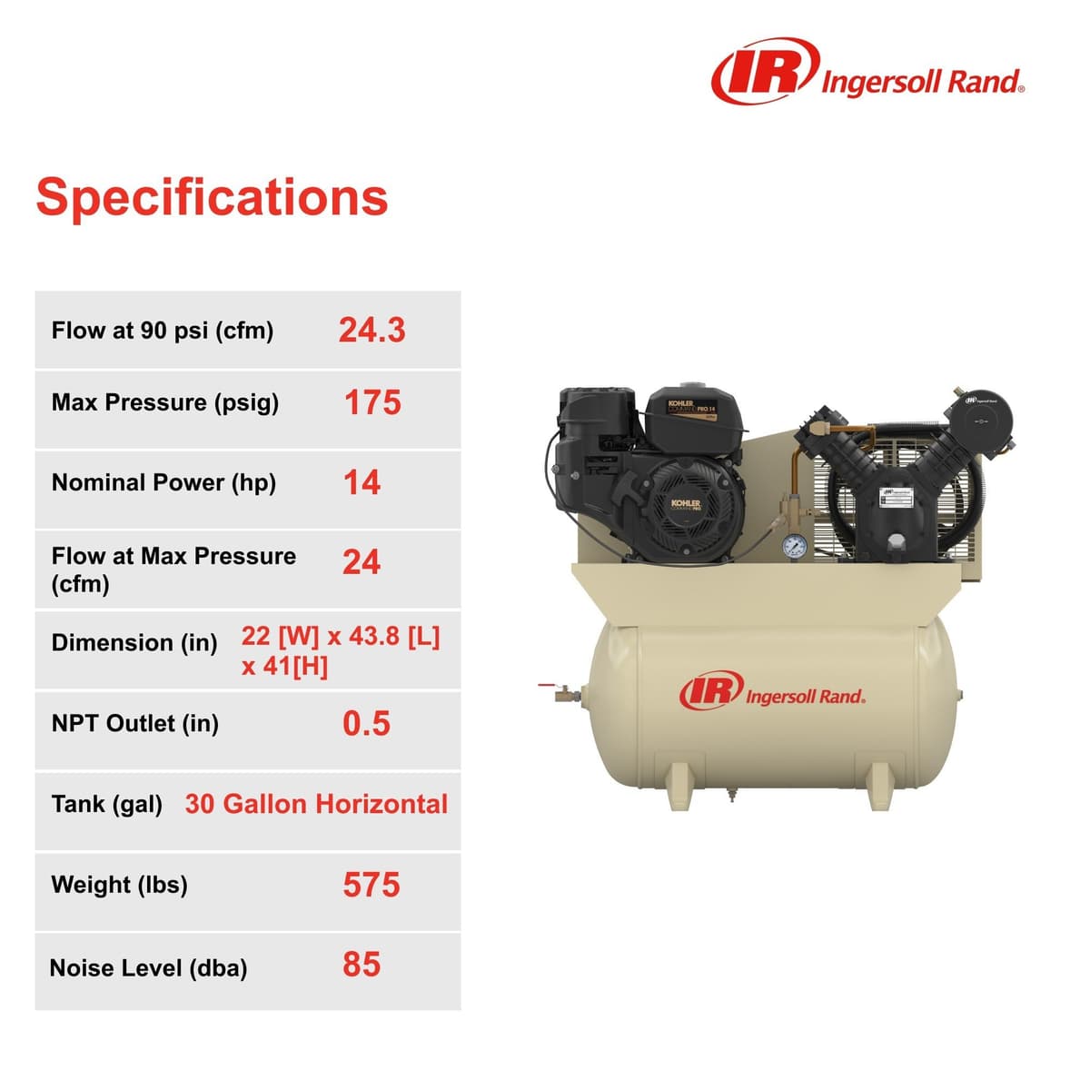 Truck-Mounted Two Stage Gas Reciprocating Compressor: 2475F14G - Kohler 14HP thumbnail 2